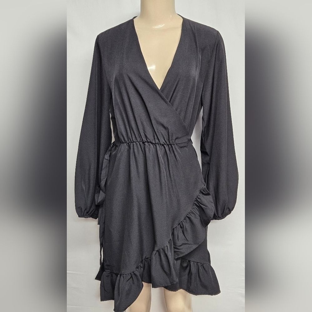 Unbranded M Wrap Around Dress Black Long Sleeves Asymmetrical